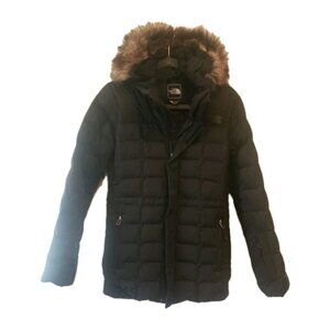 North Face Gotham Hooded Faux Fur 550 Down Jacket WOMENS S Black READ